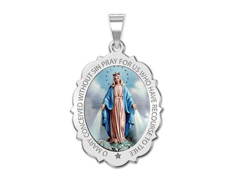 Miraculous Medal Scalloped Oval