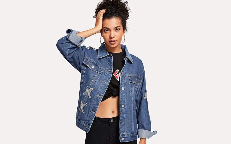 Shein Eyelet Crisscross Detail Denim Jacket