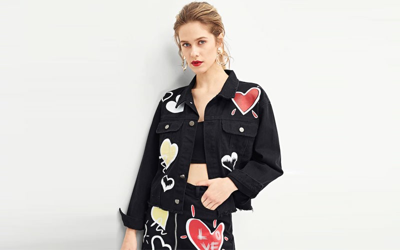 Shein Letter And Heart Print Jacket