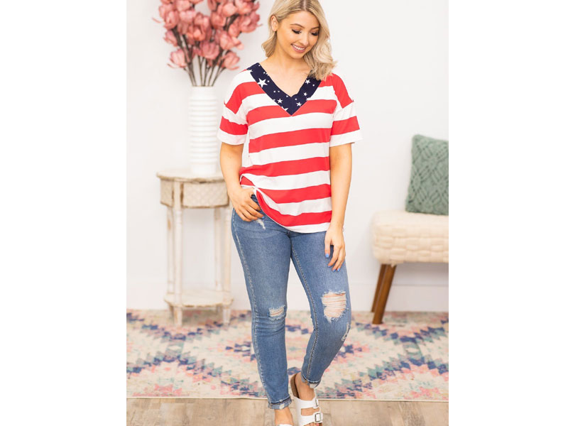 Women's I Will Be Free Striped Top in Red