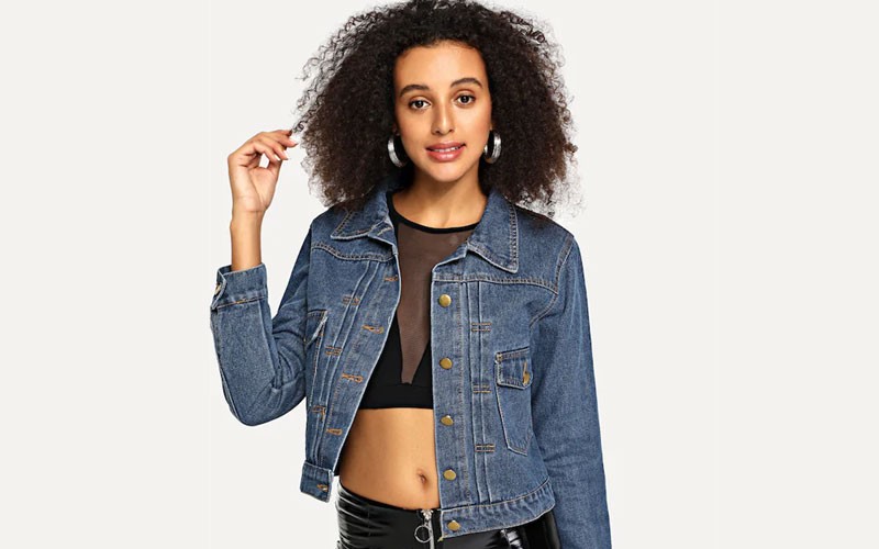 Shein Pocket Front Bleach Wash Denim Jacket