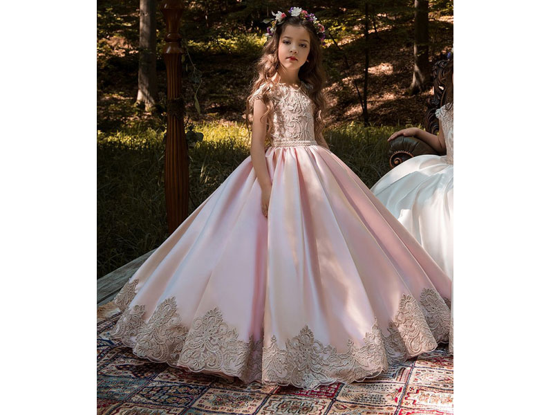 Flower Girl's Dresses Jewel Neck Sleeveless Buttons Kids Pageant Dresses