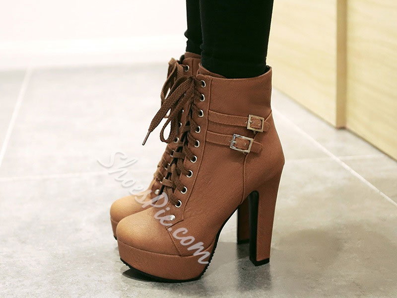 Women's Shoespie Lace up Chunky Heel Ankle Boots