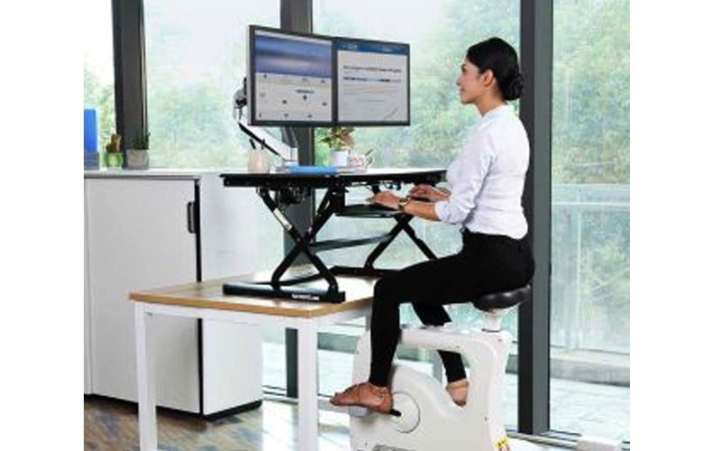 Sit-Stand-Move Solution: Desk Riser + Desk Bike
