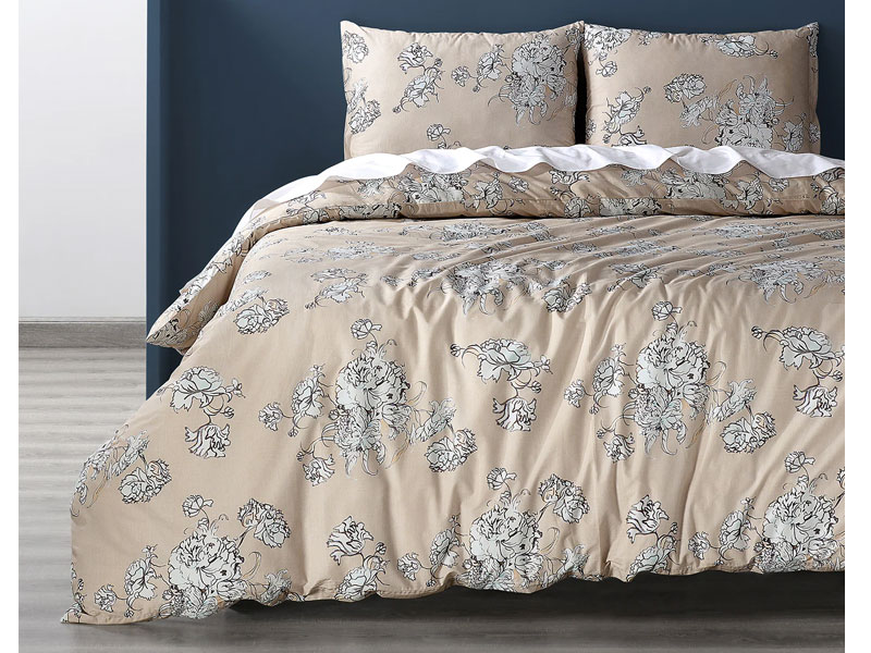 Bancroft Tan Cotton Percale Printed Duvet Cover Set