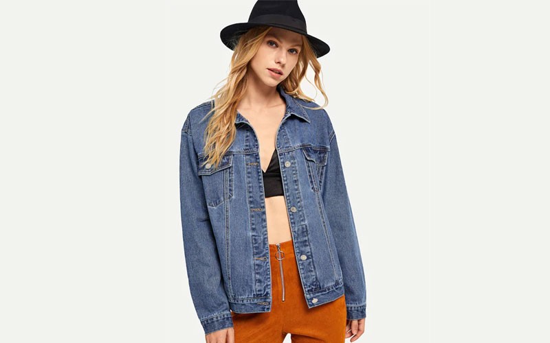 Shein Lace-Up Back Drop Shoulder Denim Jacket