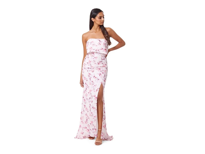 Women's Andressa Strapless Print Maxi Dress With Overlay and Thigh Slit