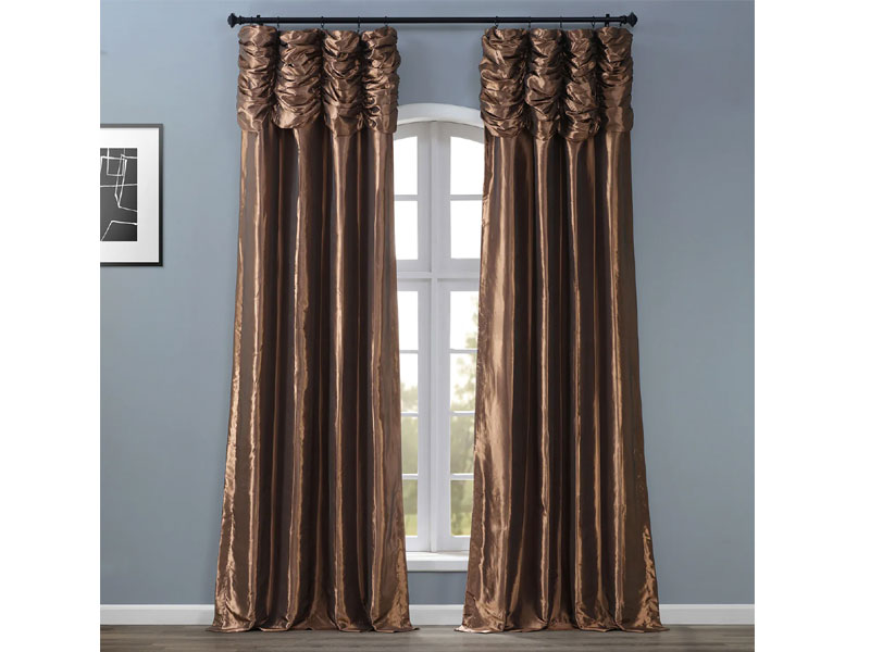 Mushroom Ruched Faux Solid Taffeta Curtain