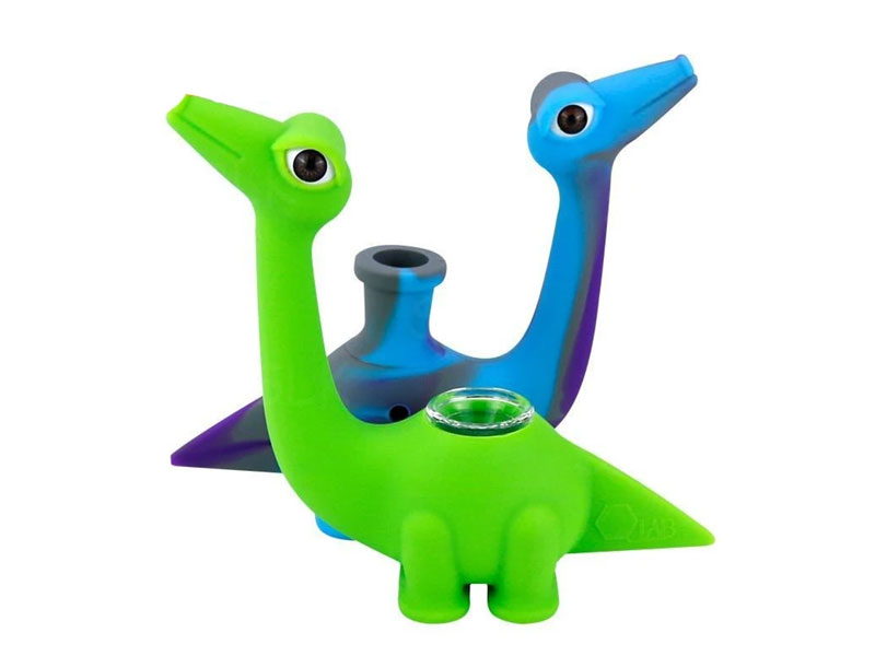 Dinosaur Color Swirl Silicone Water Bubbler Rig w/ Glass Pipe Bowl