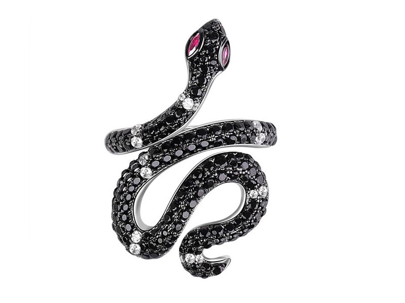 Black Snake Ring 925 Sterling Silver With Black Stones For Women