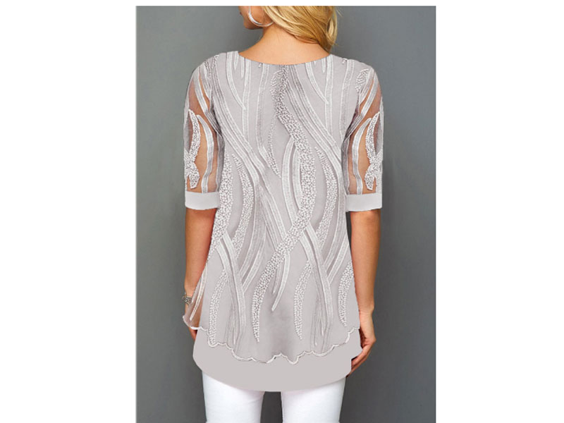 Women's Rotita Layered Hem Round Neck Lace Panel T Shirt