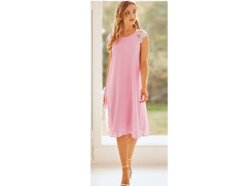 Women's Rotita Lace Patchwork Pink Sleeveless Round Neck Dress
