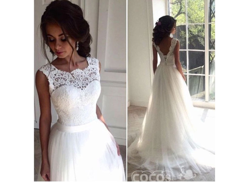 Women's New Lace O-Neck Lace Tulle Boho Wedding Dresses