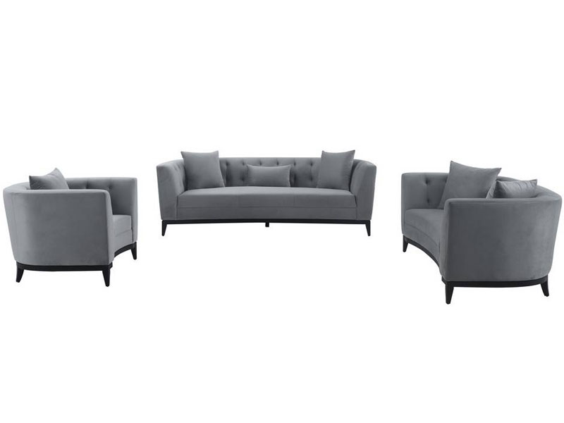 Armen Living Melange 3 Piece Gray Velvet Living Room Seating Set