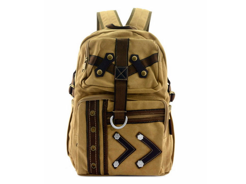 Amik Baldwin Hills Designer Vintage Canvas School Backpack Khaki Tan