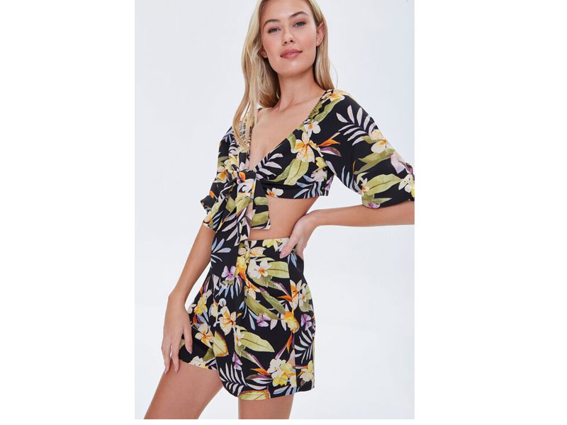 Women's Tropical Crop Top & Shorts Set