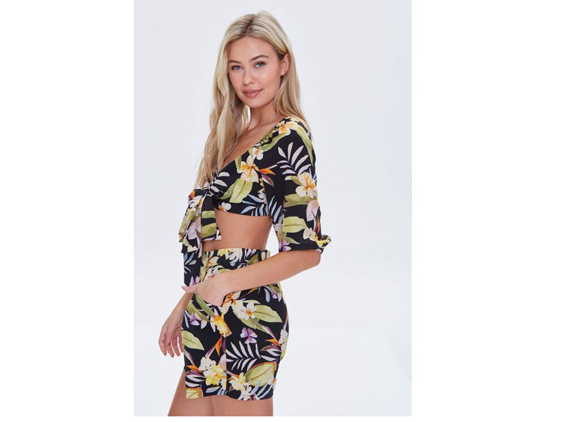 Women's Tropical Crop Top & Shorts Set