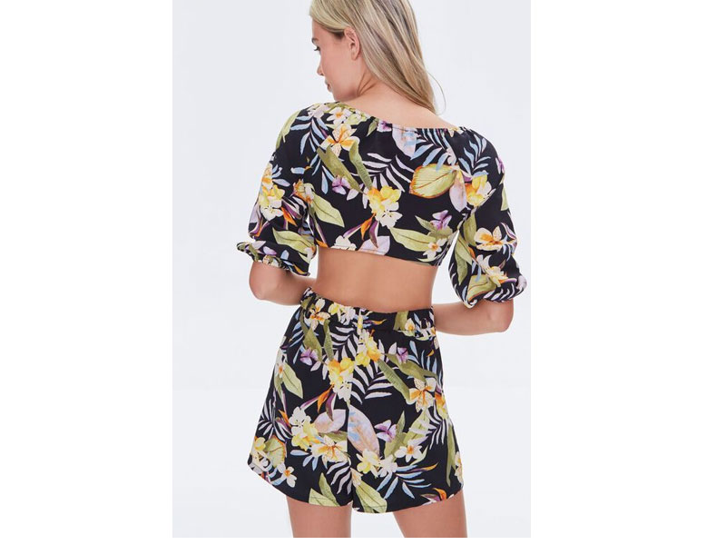 Women's Tropical Crop Top & Shorts Set