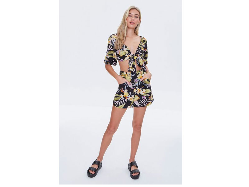 Women's Tropical Crop Top & Shorts Set