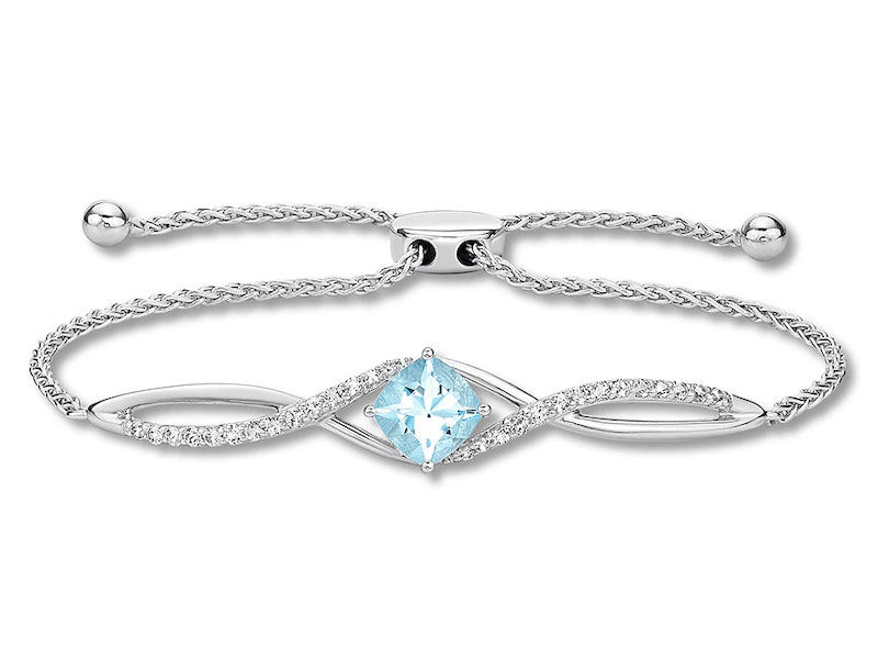 Jared Women's Aquamarine Bolo Bracelet White Topaz Sterling Silver