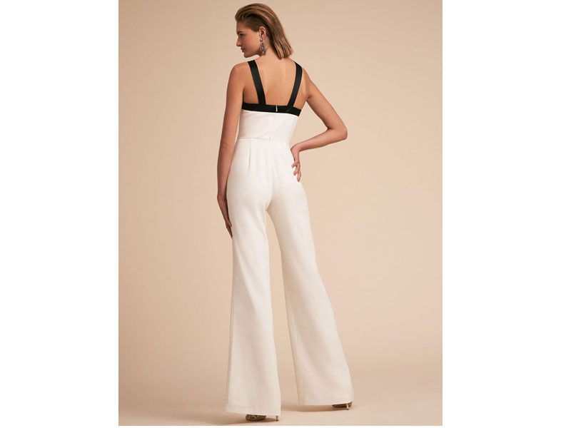 Women's White Jumpsuit Straps Two Tone Backless Long Wide Leg Jumpsuit