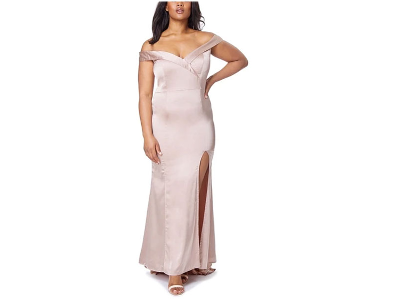 Women's Bella Bardot Maxi Dress With Thigh Split And Train