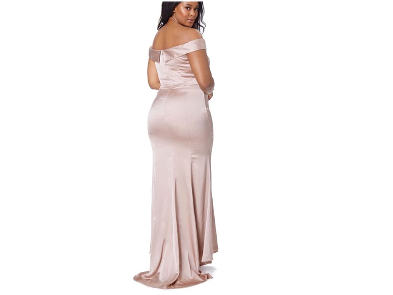 Women's Bella Bardot Maxi Dress With Thigh Split And Train