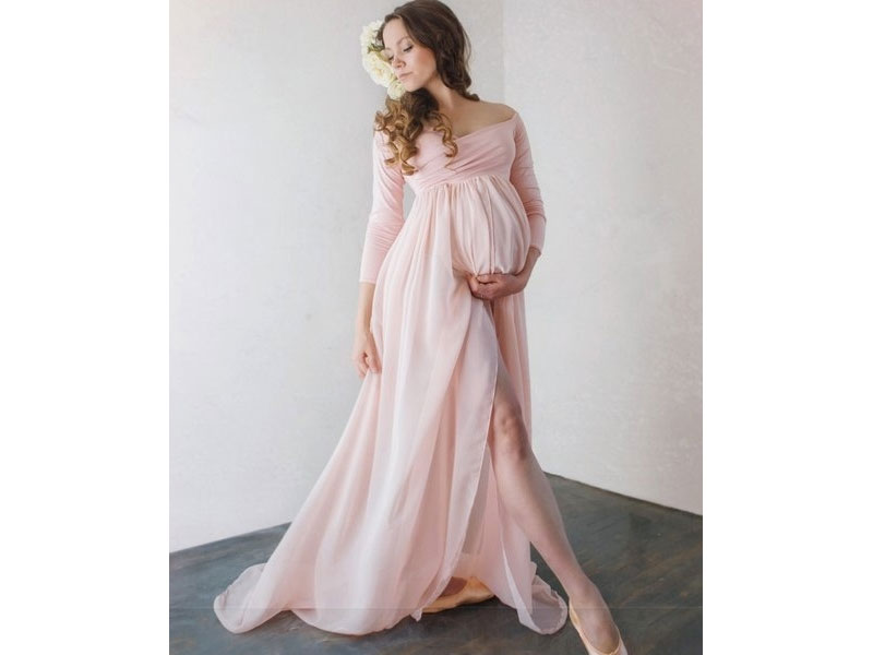 Women's Off-The-Shoulder Pink Pregnant Dresses