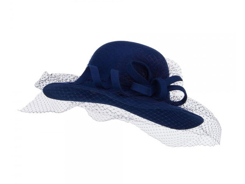 Women's Wool Felt Floppy Hat with Net Navy