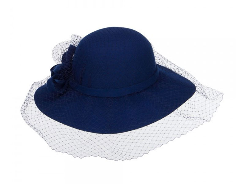 Women's Wool Felt Floppy Hat with Net Navy