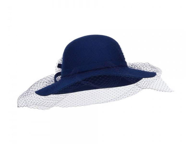 Women's Wool Felt Floppy Hat with Net Navy
