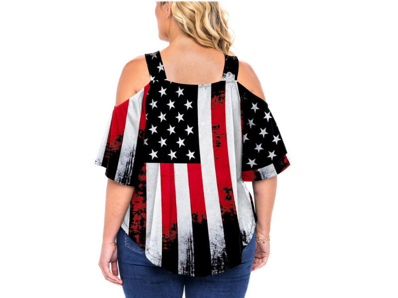 Women's Plus Size American Flag Print Cold Shoulder T Shirt