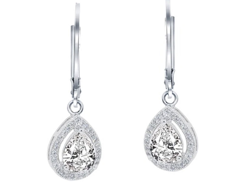 Women's Cate & Chloe Izzy 18k White Gold Teardrop Cut CZ Halo Drop Earrings