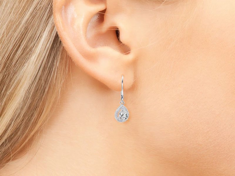 Women's Cate & Chloe Izzy 18k White Gold Teardrop Cut CZ Halo Drop Earrings