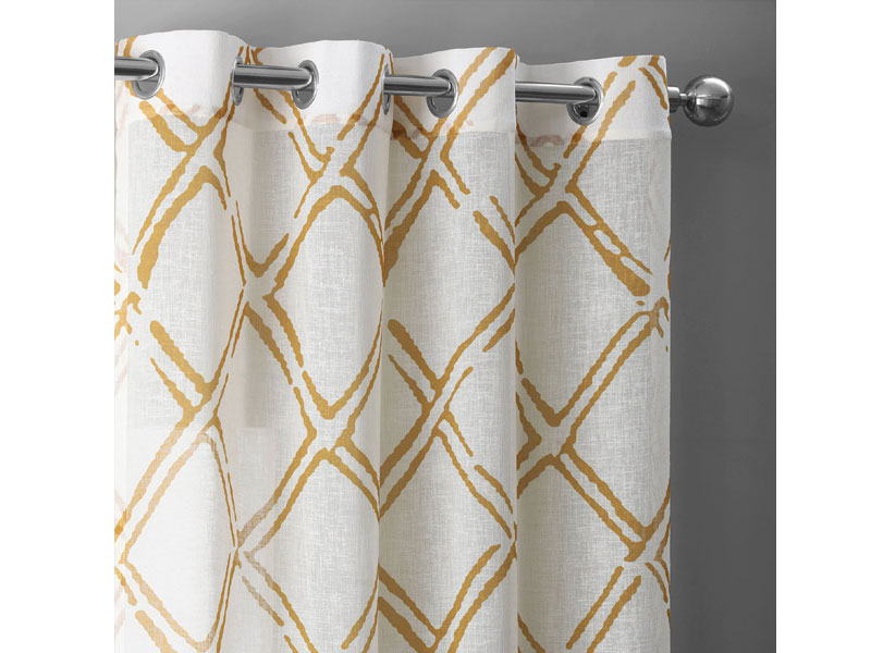 Normandy Gold Grommet Printed Faux Linen Sheer Curtain