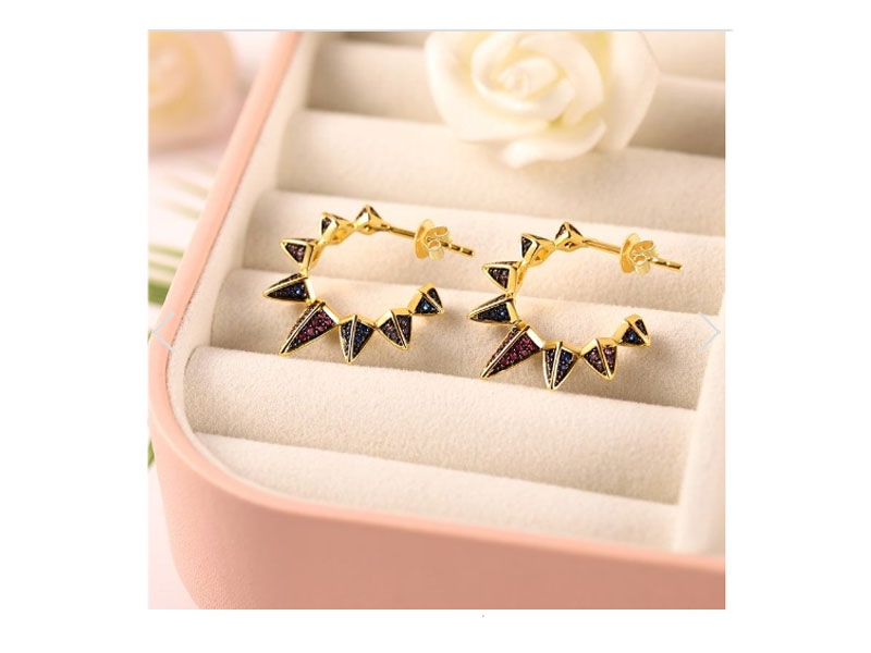 Triangle Black Hoop Earrings with Gold Plated Brass For Women