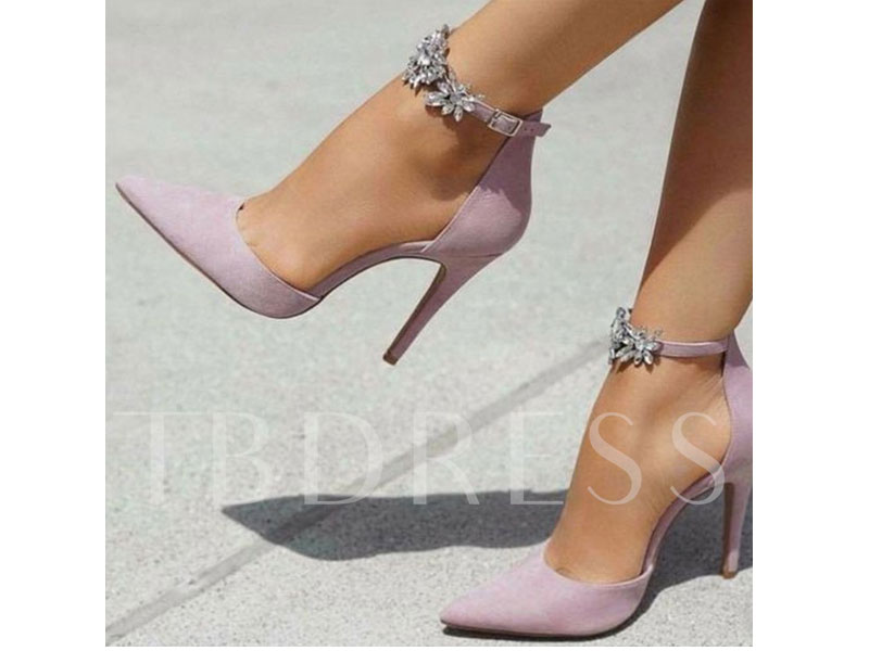 Women's Pointed Toe Line-Style Buckle Rhinestone Stiletto Heel Pumps