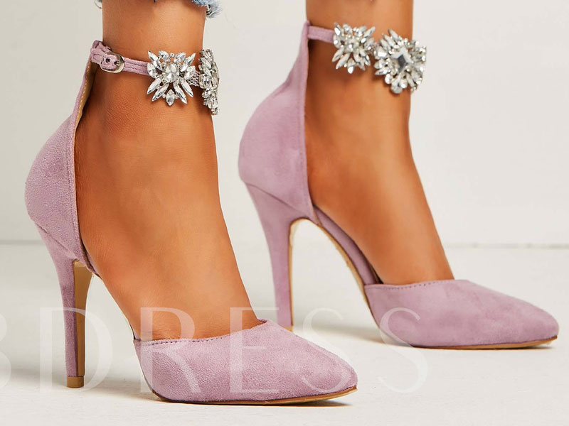 Women's Pointed Toe Line-Style Buckle Rhinestone Stiletto Heel Pumps