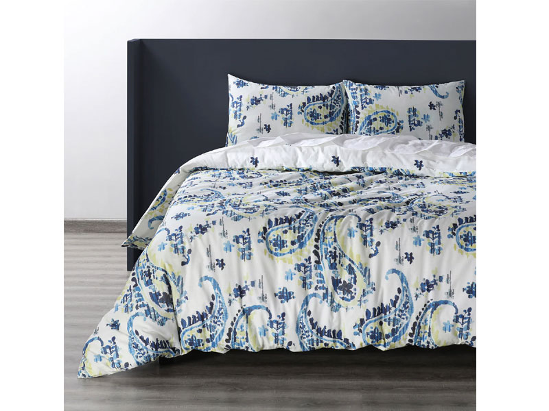 Delhi Blue Cotton Double Slub Linen Weave Reversible Duvet Set