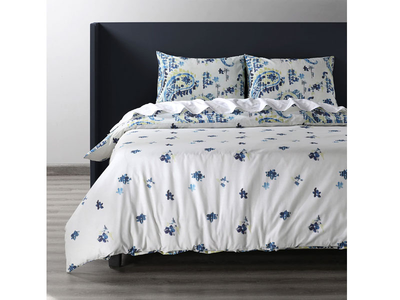 Delhi Blue Cotton Double Slub Linen Weave Reversible Duvet Set