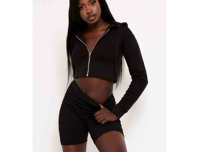 Women's Freya Black Zip Up Cropped Hoodie