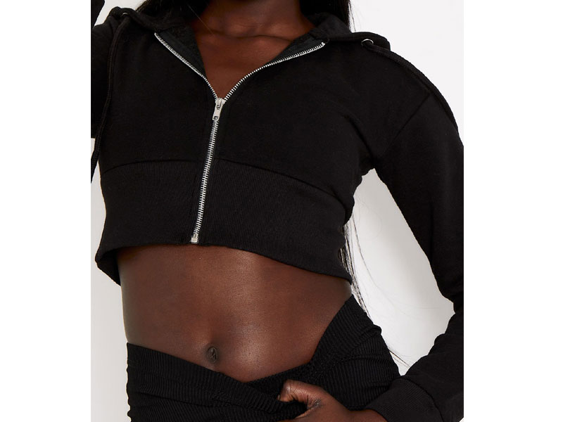 Women's Freya Black Zip Up Cropped Hoodie