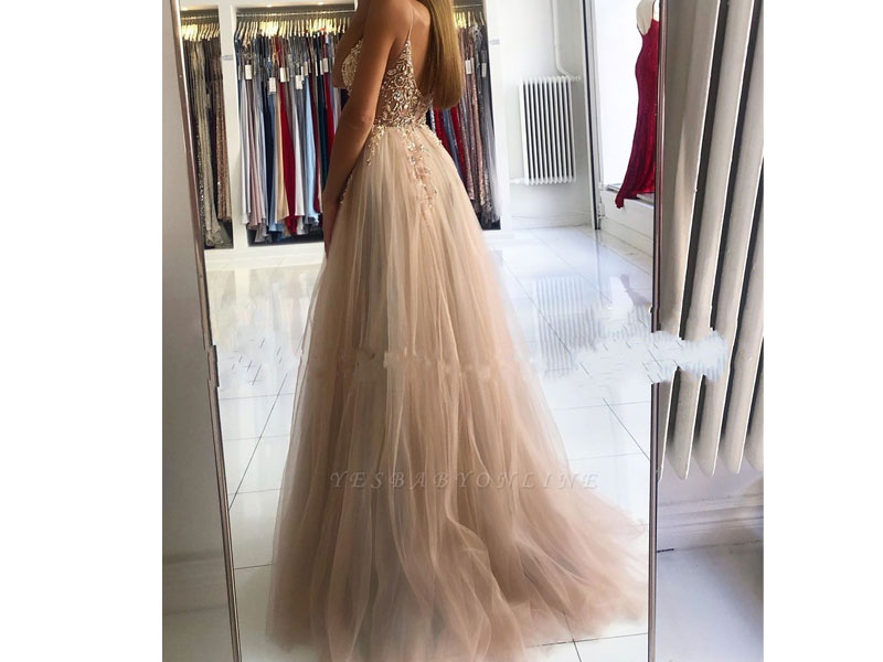 Women's Gorgeous A Line Lace Tulle Crystals Prom Dresses