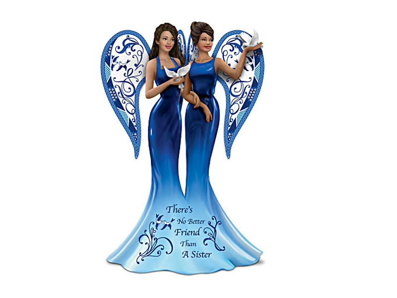 Keith Mallett Blue Willow Angel Sister Figurine