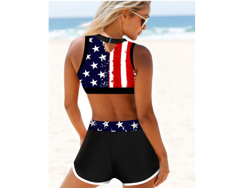 Rotita Women's American Flag Print High Waisted Bikini Set
