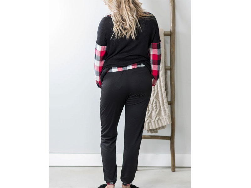 Cottage Comfy Loungewear Jogger With Plaid Accents In Black