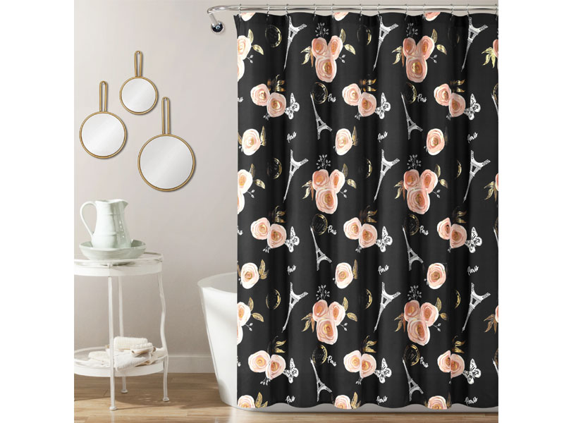 Vintage Paris Rose Butterfly Script Shower Curtain