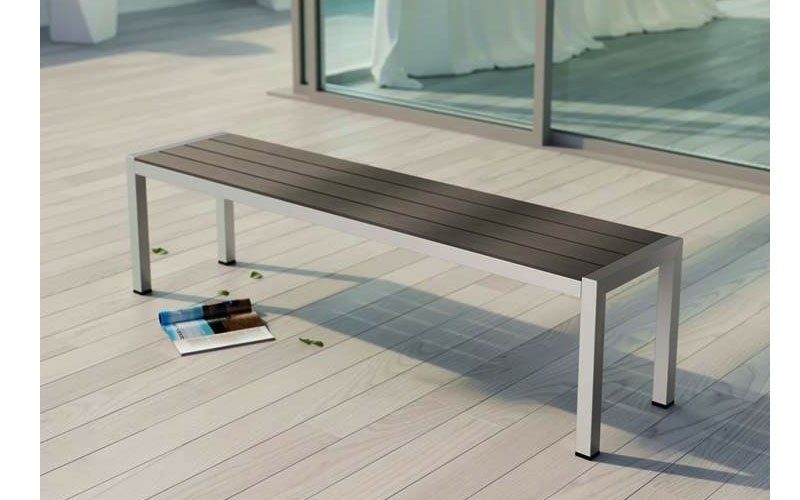 Shore Outdoor Patio Aluminum Bench In Silver Gray