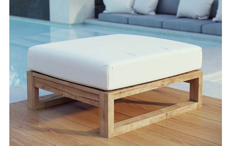 Upland Outdoor Patio Teak Ottoman In Natural White