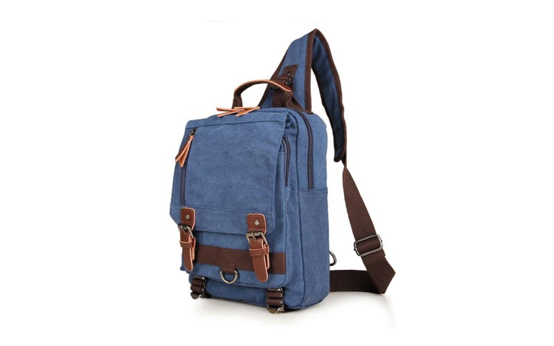 Hana Bay Men's Canvas Retro-style Single-shoulder Crossbody Backpack - Denim B